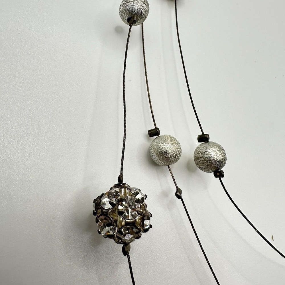 VTG Y2K‎ Women's Silver Tone Necklace Multi Strand Layered Beaded Gemstone 19" - Picture 5 of 6
